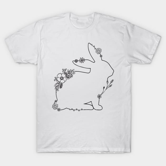 Floral Rabbit Drawing T-Shirt by aterkaderk